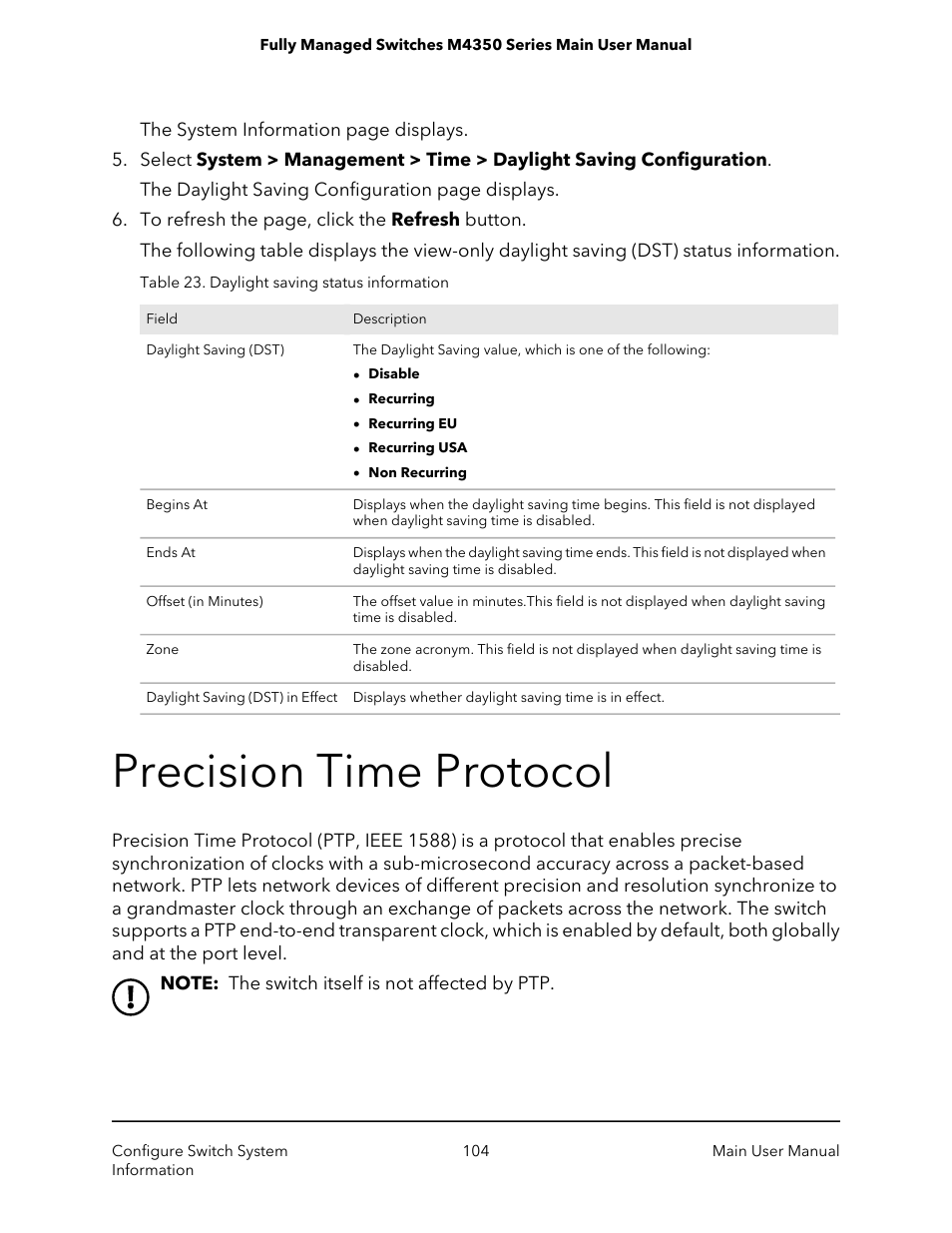 Precision time protocol | NETGEAR M4350-24F4V 24-Port 10G SFP+ Managed AV Network Switch User Manual | Page 104 / 971