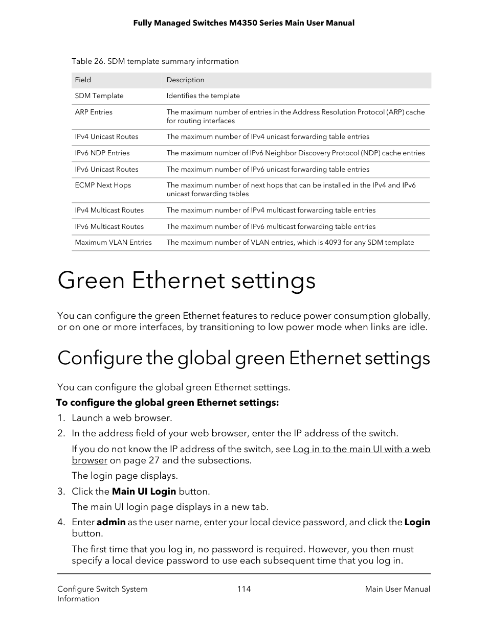 Green ethernet settings, Configure the global green ethernet settings | NETGEAR M4350-24F4V 24-Port 10G SFP+ Managed AV Network Switch User Manual | Page 114 / 971