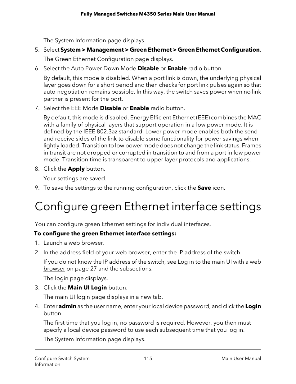 Configure green ethernet interface settings | NETGEAR M4350-24F4V 24-Port 10G SFP+ Managed AV Network Switch User Manual | Page 115 / 971