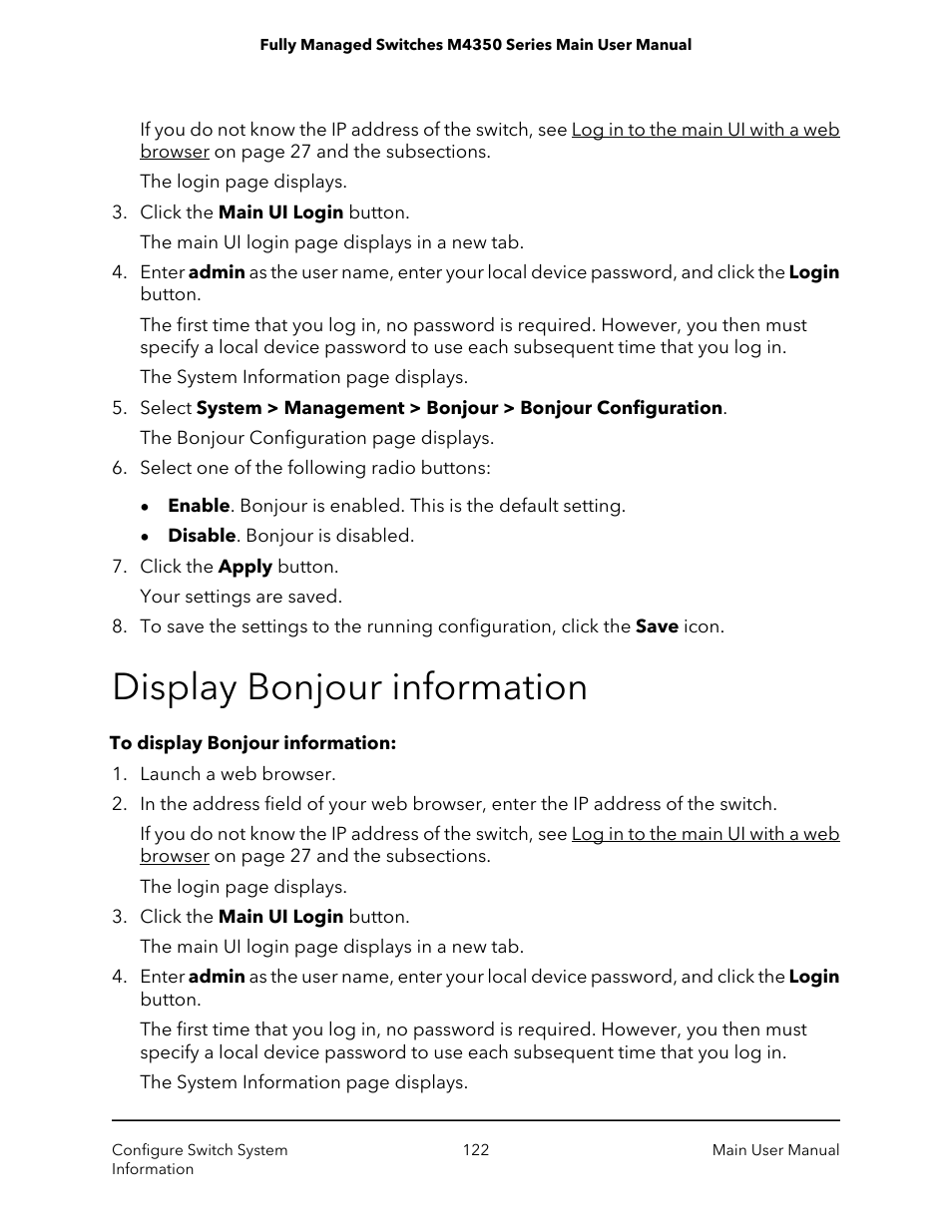 Display bonjour information | NETGEAR M4350-24F4V 24-Port 10G SFP+ Managed AV Network Switch User Manual | Page 122 / 971