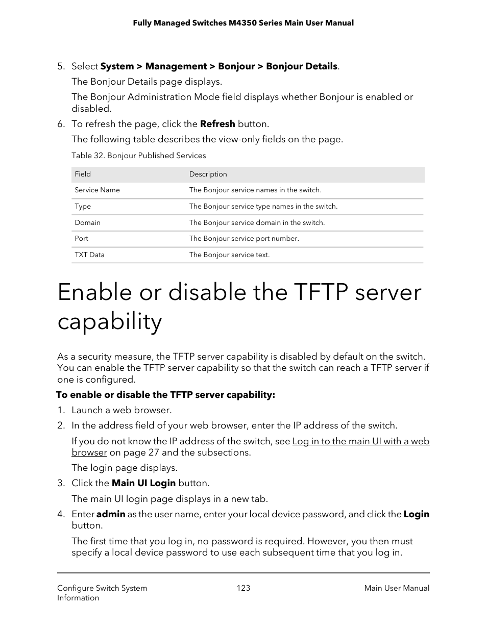 Enable or disable the tftp server capability | NETGEAR M4350-24F4V 24-Port 10G SFP+ Managed AV Network Switch User Manual | Page 123 / 971