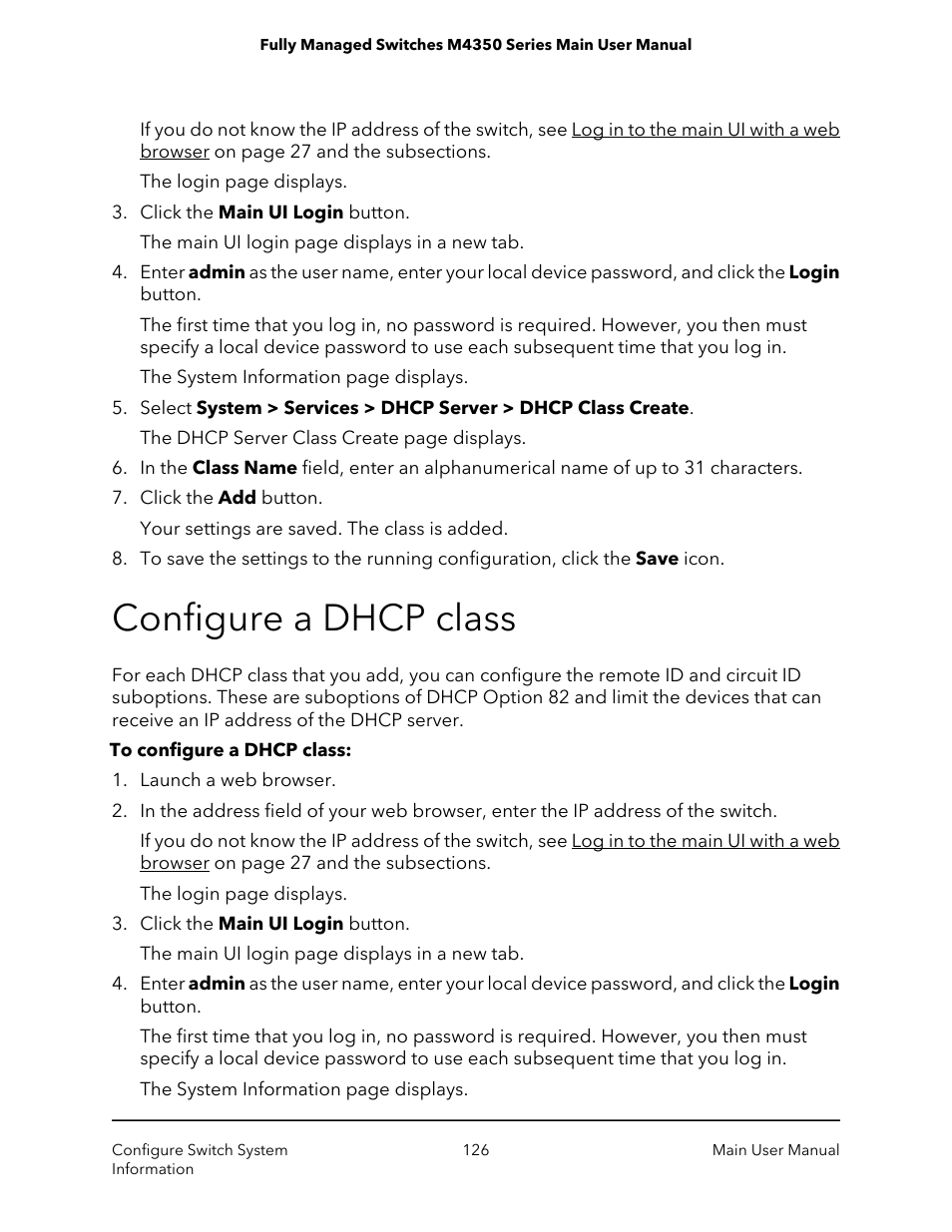 Configure a dhcp class | NETGEAR M4350-24F4V 24-Port 10G SFP+ Managed AV Network Switch User Manual | Page 126 / 971