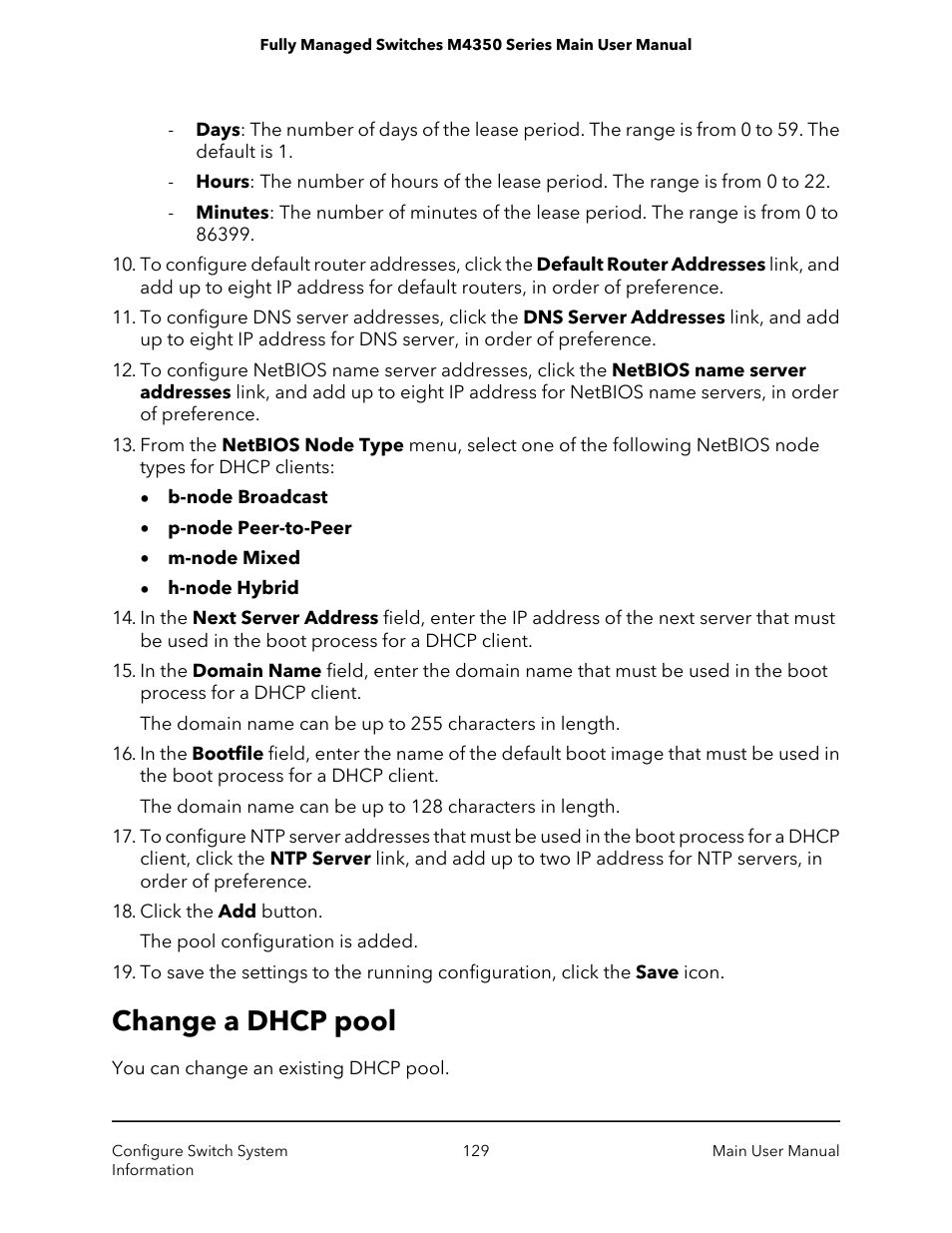 Change a dhcp pool | NETGEAR M4350-24F4V 24-Port 10G SFP+ Managed AV Network Switch User Manual | Page 129 / 971