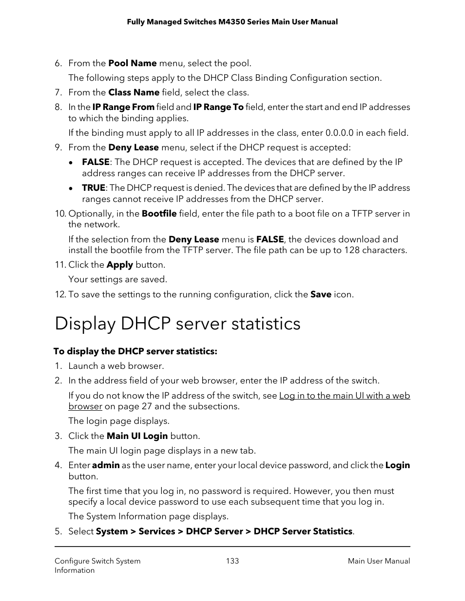 Display dhcp server statistics | NETGEAR M4350-24F4V 24-Port 10G SFP+ Managed AV Network Switch User Manual | Page 133 / 971