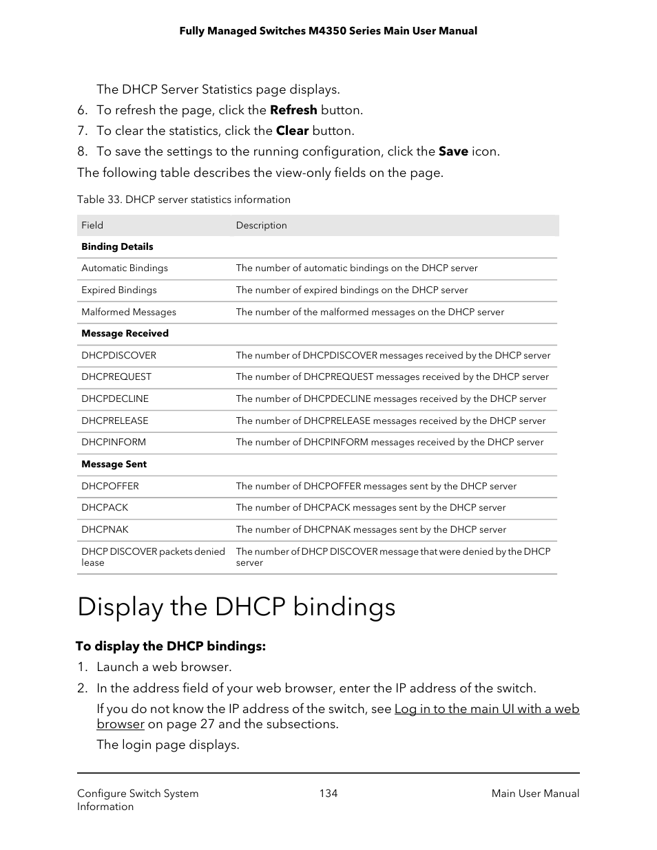 Display the dhcp bindings | NETGEAR M4350-24F4V 24-Port 10G SFP+ Managed AV Network Switch User Manual | Page 134 / 971