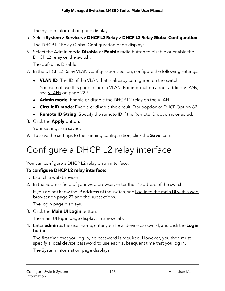 Configure a dhcp l2 relay interface | NETGEAR M4350-24F4V 24-Port 10G SFP+ Managed AV Network Switch User Manual | Page 143 / 971