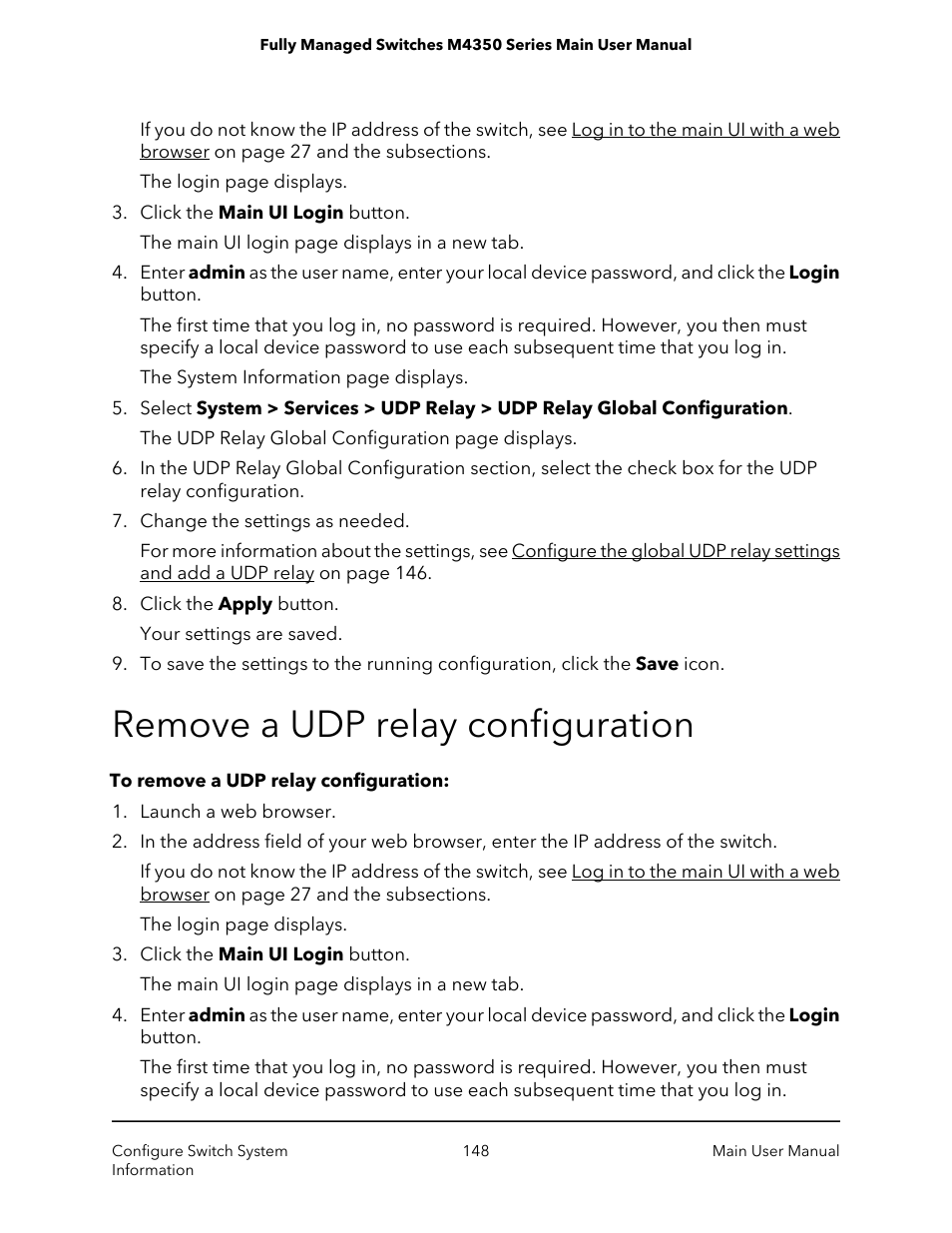 Remove a udp relay configuration | NETGEAR M4350-24F4V 24-Port 10G SFP+ Managed AV Network Switch User Manual | Page 148 / 971