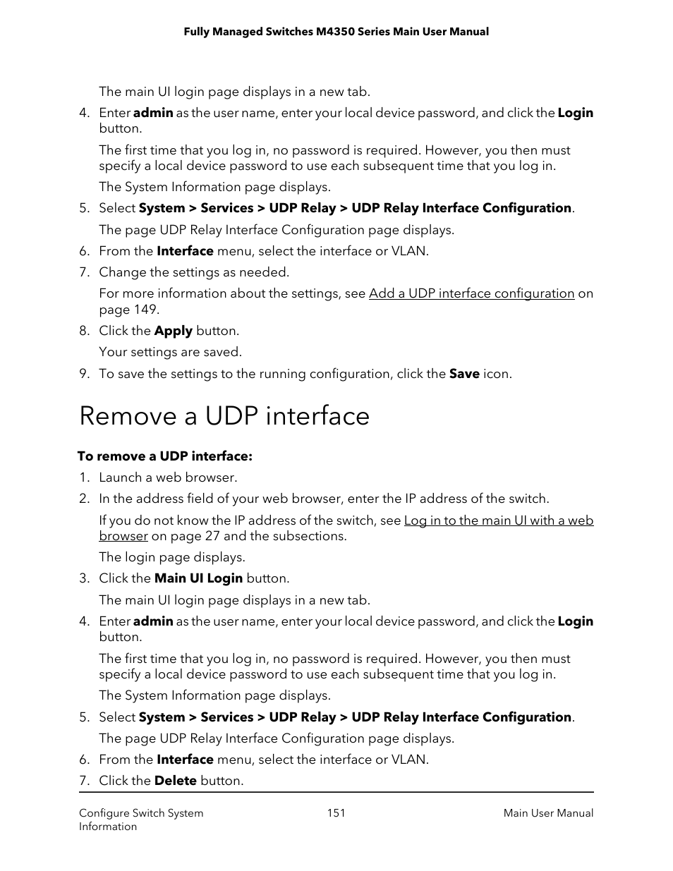 Remove a udp interface | NETGEAR M4350-24F4V 24-Port 10G SFP+ Managed AV Network Switch User Manual | Page 151 / 971