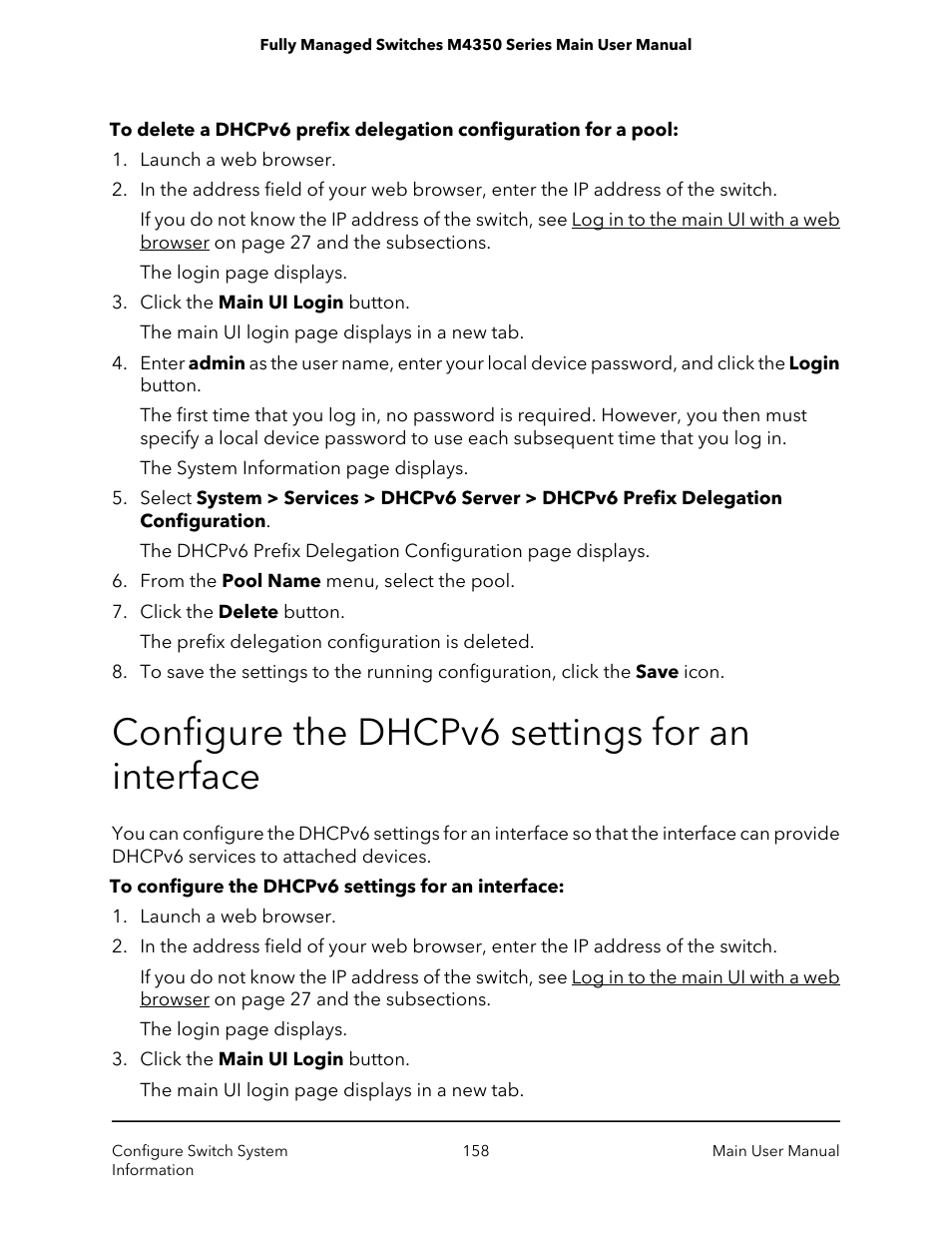 Configure the dhcpv6 settings for an interface | NETGEAR M4350-24F4V 24-Port 10G SFP+ Managed AV Network Switch User Manual | Page 158 / 971