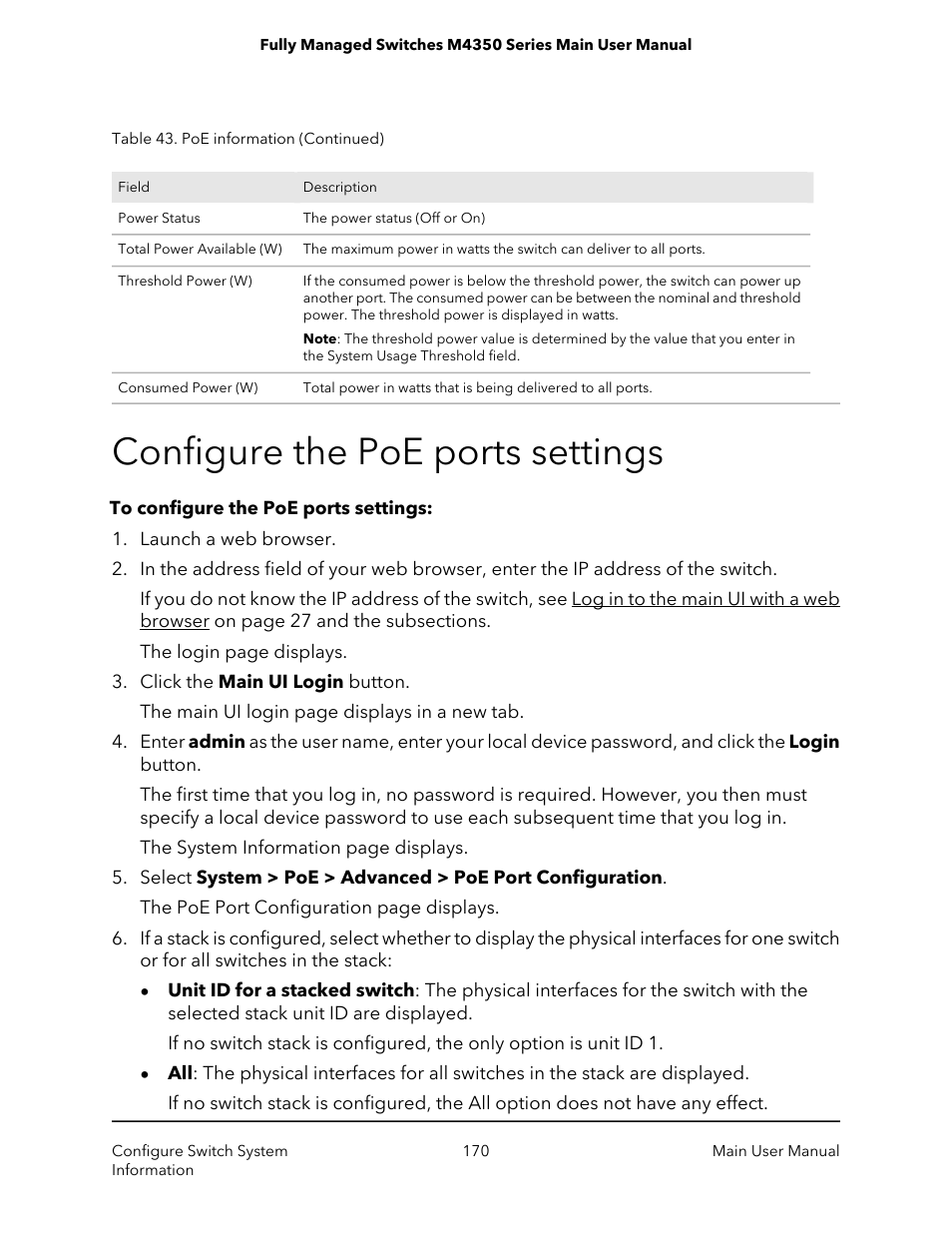 Configure the poe ports settings | NETGEAR M4350-24F4V 24-Port 10G SFP+ Managed AV Network Switch User Manual | Page 170 / 971