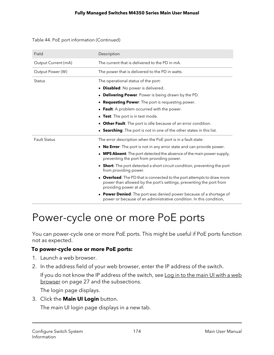 Power-cycle one or more poe ports | NETGEAR M4350-24F4V 24-Port 10G SFP+ Managed AV Network Switch User Manual | Page 174 / 971