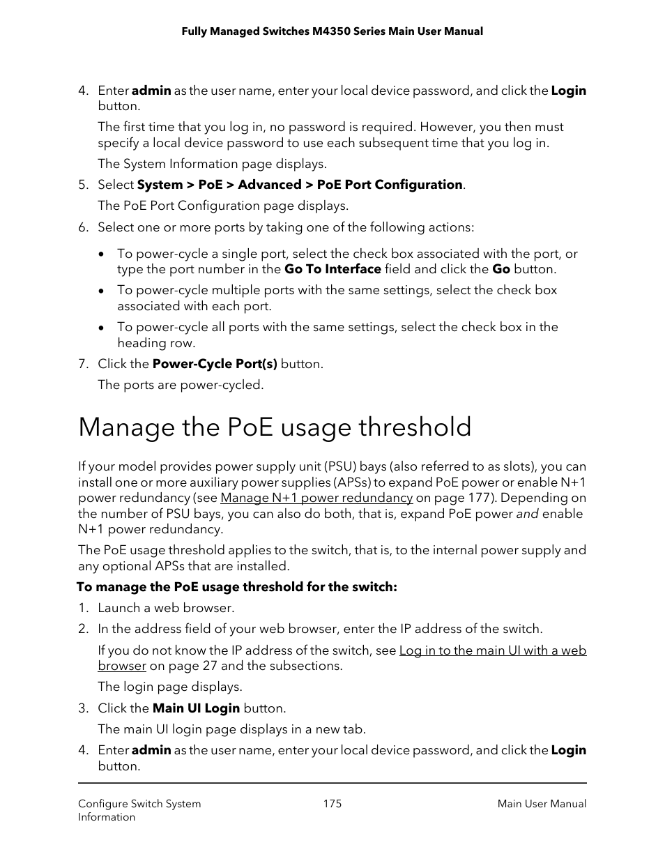 Manage the poe usage threshold | NETGEAR M4350-24F4V 24-Port 10G SFP+ Managed AV Network Switch User Manual | Page 175 / 971