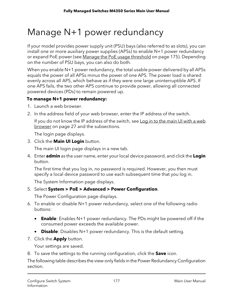 Manage n+1 power redundancy | NETGEAR M4350-24F4V 24-Port 10G SFP+ Managed AV Network Switch User Manual | Page 177 / 971