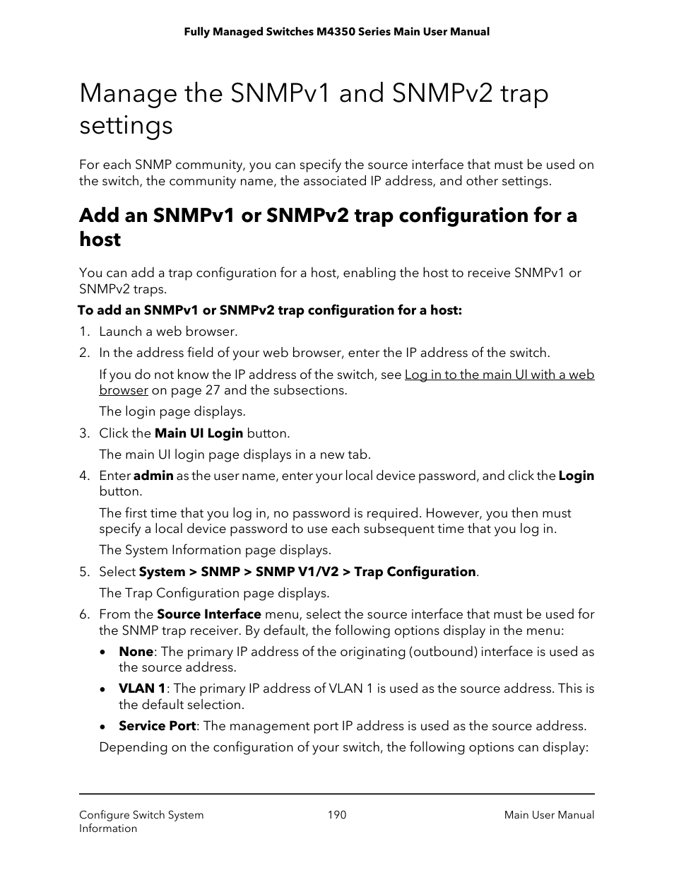 Manage the snmpv1 and snmpv2 trap settings | NETGEAR M4350-24F4V 24-Port 10G SFP+ Managed AV Network Switch User Manual | Page 190 / 971