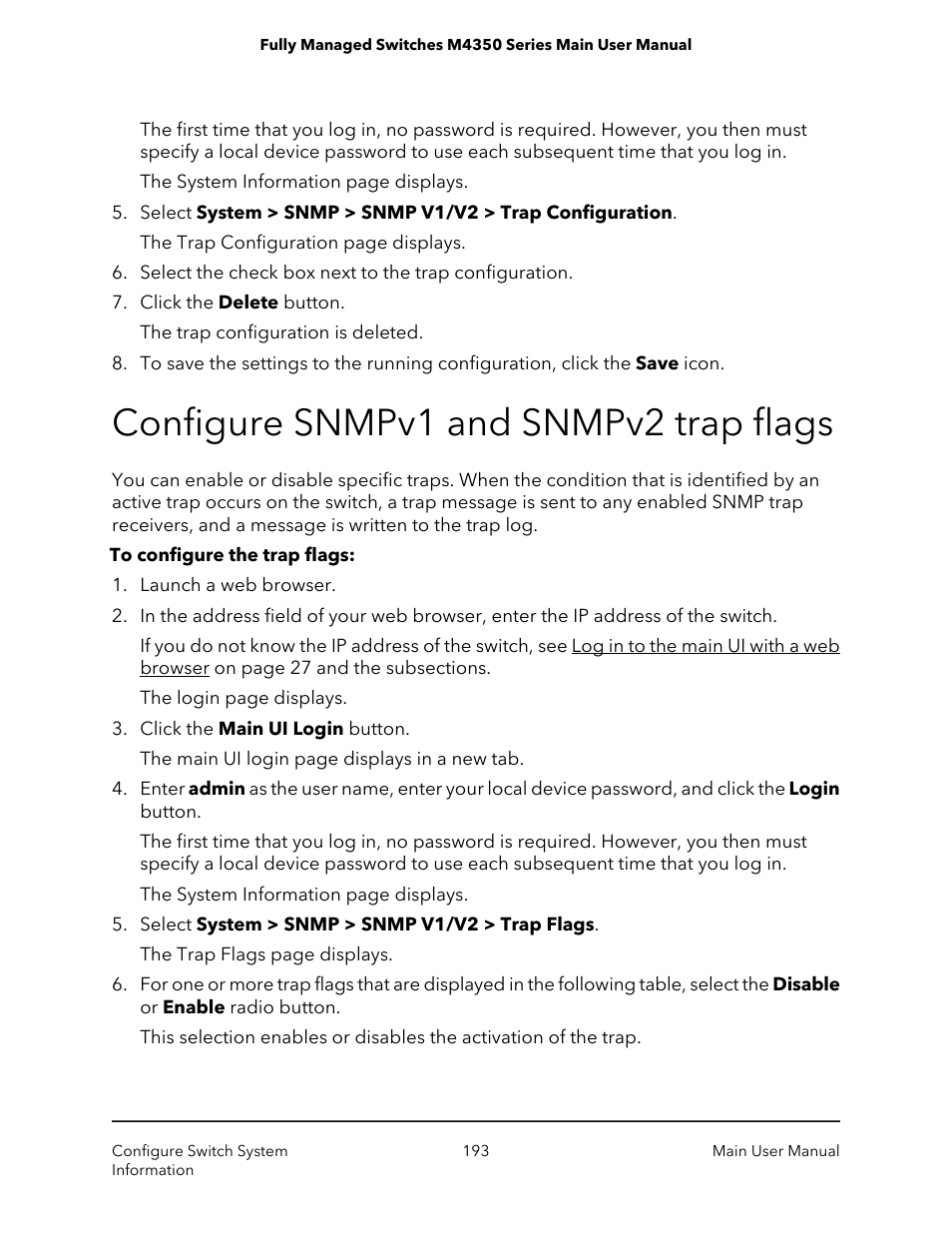 Configure snmpv1 and snmpv2 trap flags | NETGEAR M4350-24F4V 24-Port 10G SFP+ Managed AV Network Switch User Manual | Page 193 / 971