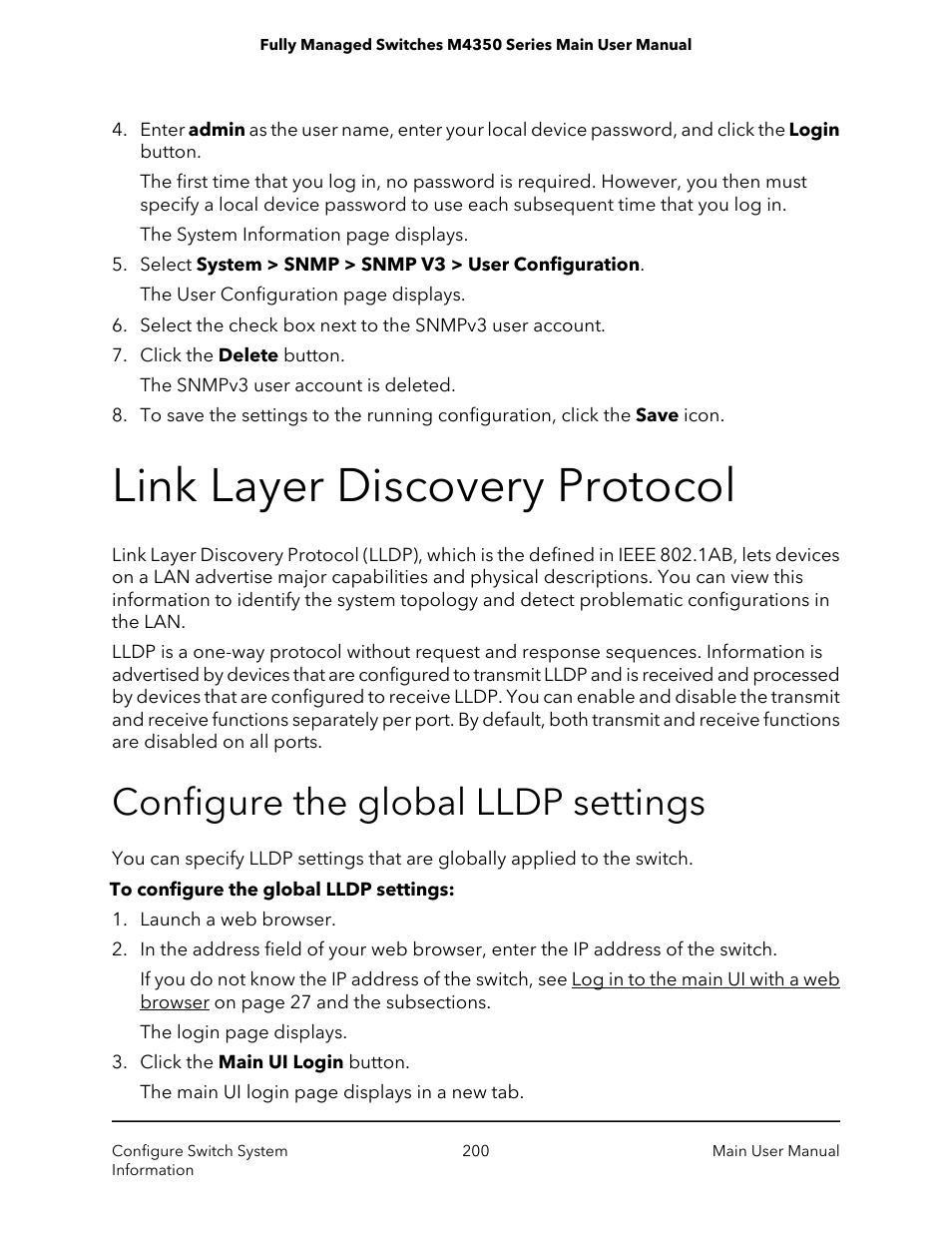 Link layer discovery protocol, Configure the global lldp settings | NETGEAR M4350-24F4V 24-Port 10G SFP+ Managed AV Network Switch User Manual | Page 200 / 971