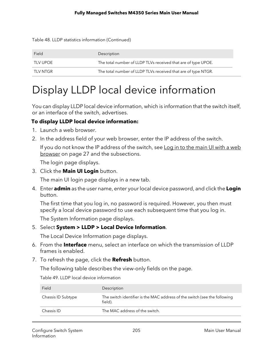 Display lldp local device information | NETGEAR M4350-24F4V 24-Port 10G SFP+ Managed AV Network Switch User Manual | Page 205 / 971