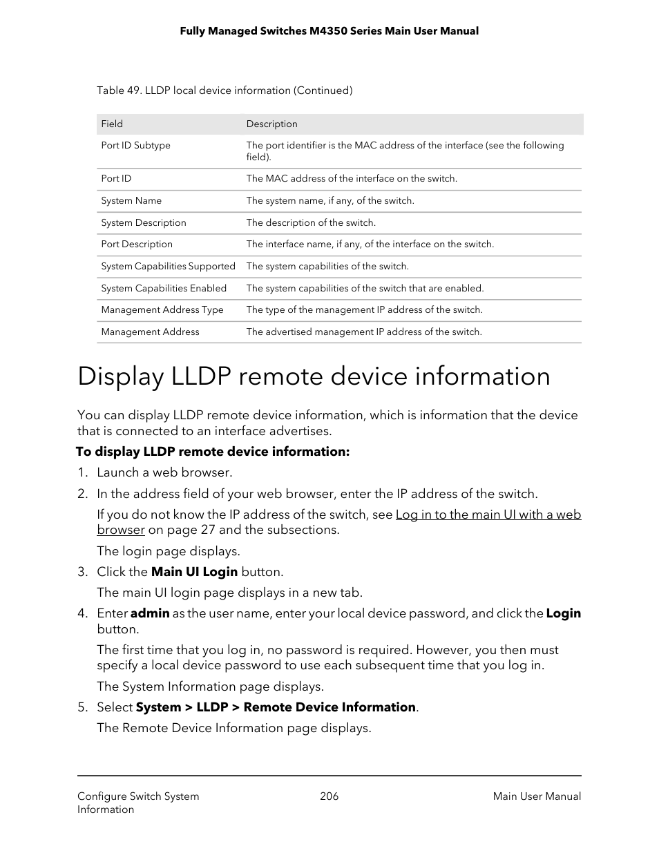 Display lldp remote device information | NETGEAR M4350-24F4V 24-Port 10G SFP+ Managed AV Network Switch User Manual | Page 206 / 971