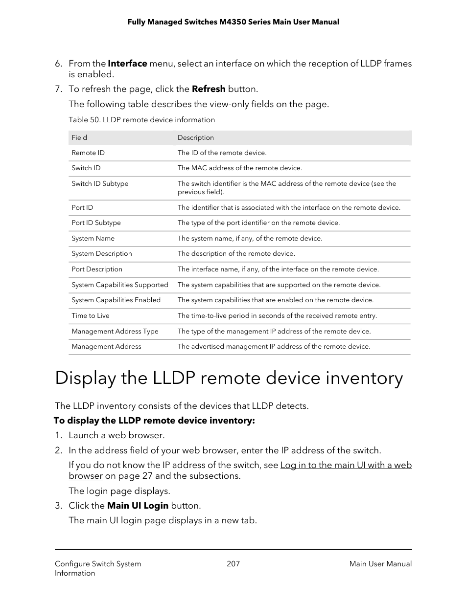 Display the lldp remote device inventory | NETGEAR M4350-24F4V 24-Port 10G SFP+ Managed AV Network Switch User Manual | Page 207 / 971