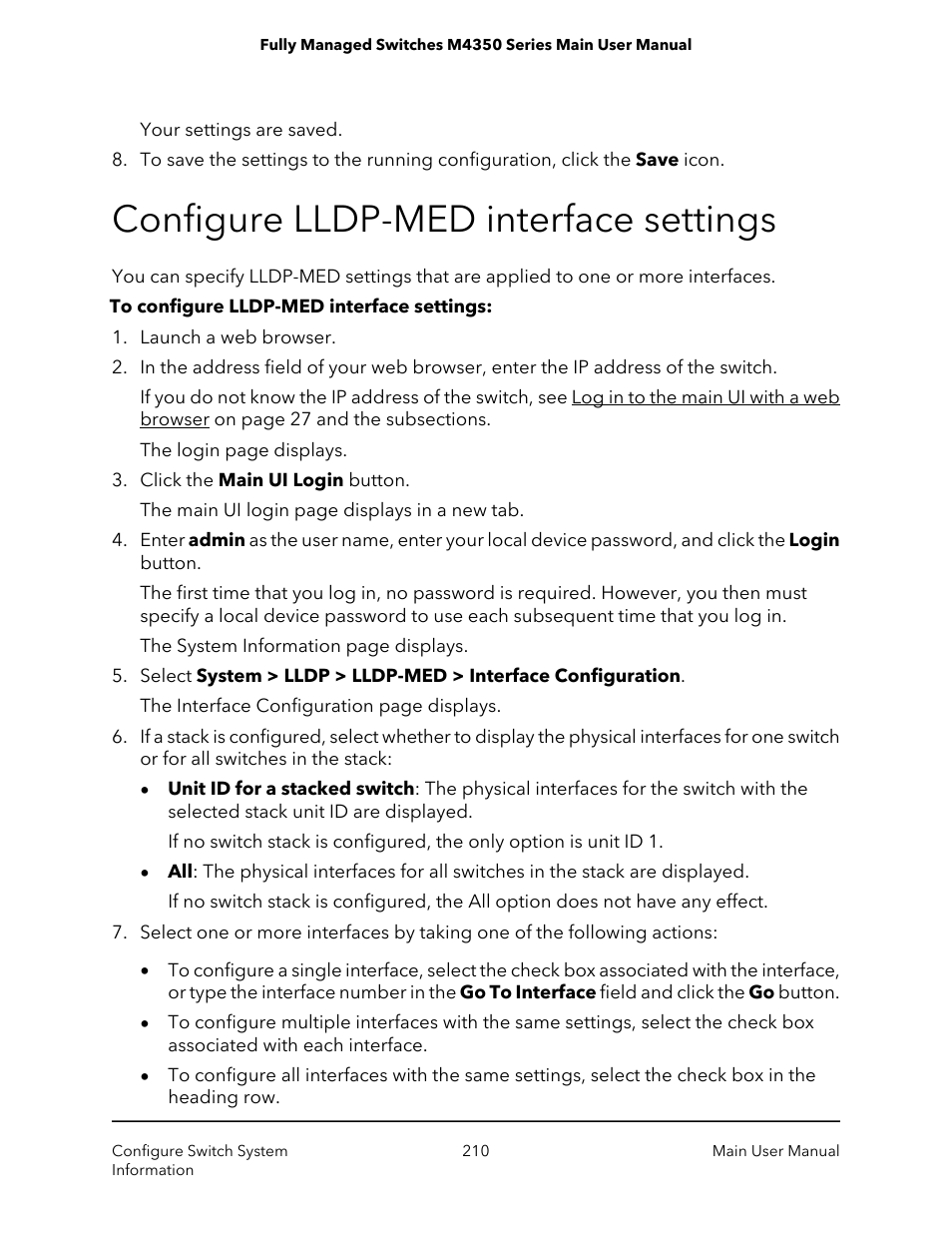 Configure lldp-med interface settings | NETGEAR M4350-24F4V 24-Port 10G SFP+ Managed AV Network Switch User Manual | Page 210 / 971