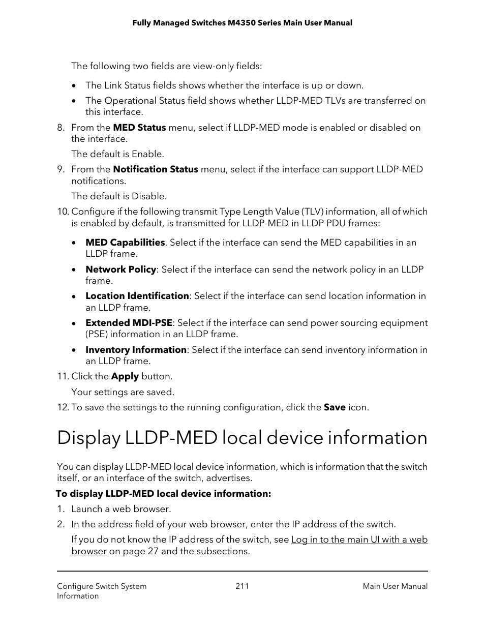 Display lldp-med local device information | NETGEAR M4350-24F4V 24-Port 10G SFP+ Managed AV Network Switch User Manual | Page 211 / 971