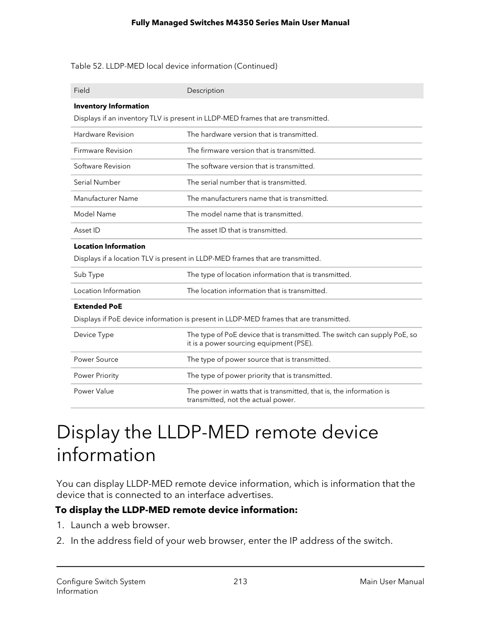 Display the lldp-med remote device information | NETGEAR M4350-24F4V 24-Port 10G SFP+ Managed AV Network Switch User Manual | Page 213 / 971