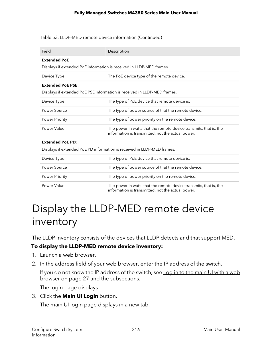 Display the lldp-med remote device inventory | NETGEAR M4350-24F4V 24-Port 10G SFP+ Managed AV Network Switch User Manual | Page 216 / 971