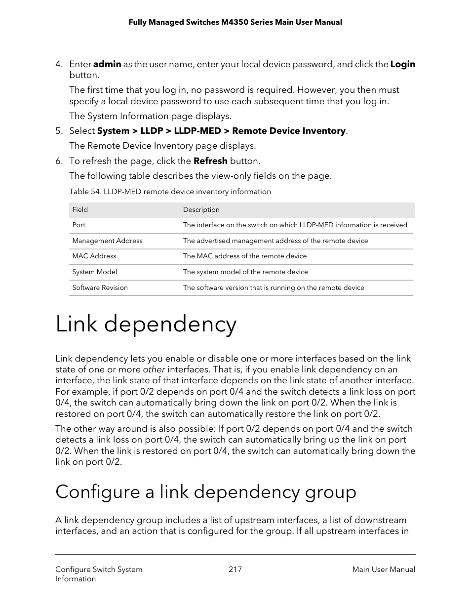 Link dependency, Configure a link dependency group | NETGEAR M4350-24F4V 24-Port 10G SFP+ Managed AV Network Switch User Manual | Page 217 / 971