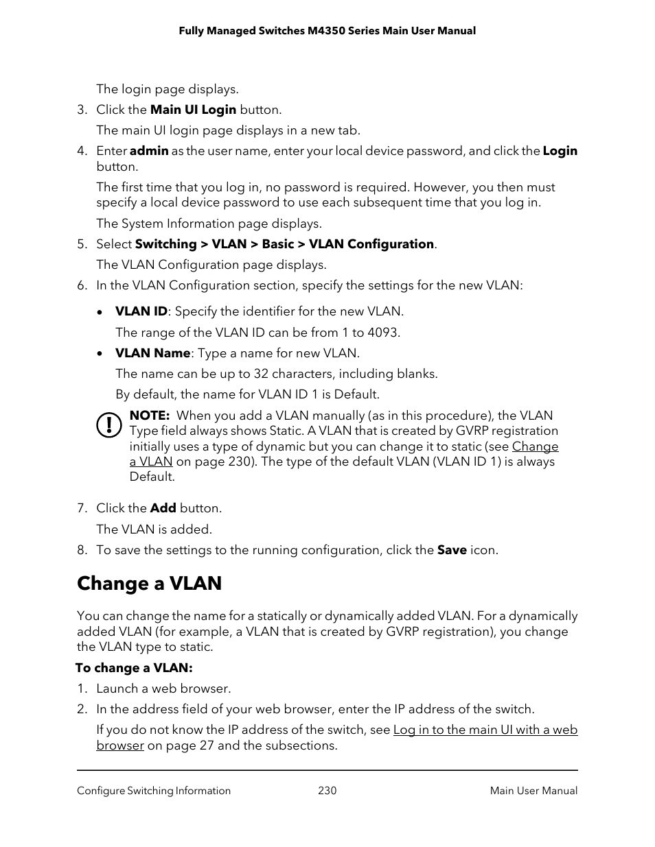 Change a vlan | NETGEAR M4350-24F4V 24-Port 10G SFP+ Managed AV Network Switch User Manual | Page 230 / 971