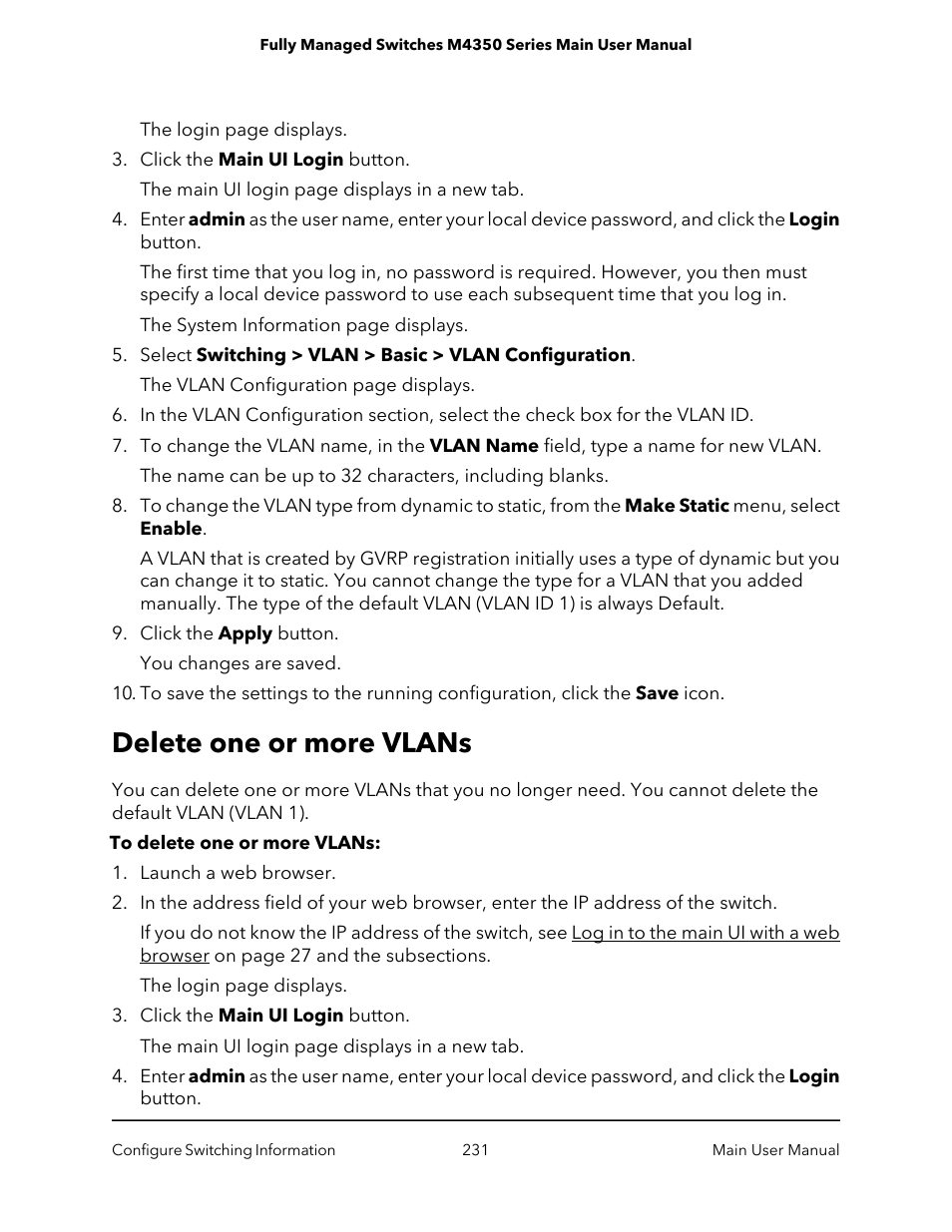 Delete one or more vlans | NETGEAR M4350-24F4V 24-Port 10G SFP+ Managed AV Network Switch User Manual | Page 231 / 971