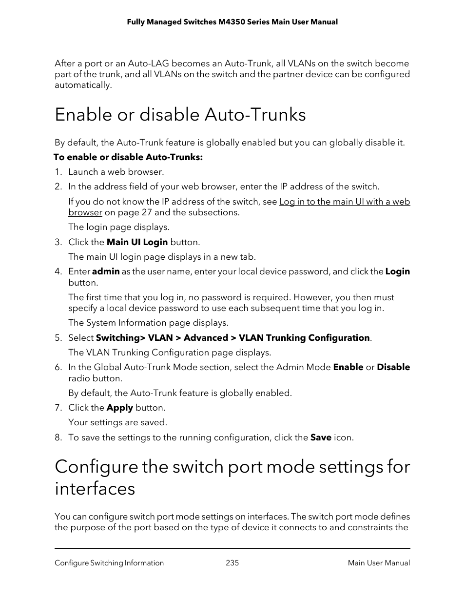 Enable or disable auto-trunks | NETGEAR M4350-24F4V 24-Port 10G SFP+ Managed AV Network Switch User Manual | Page 235 / 971