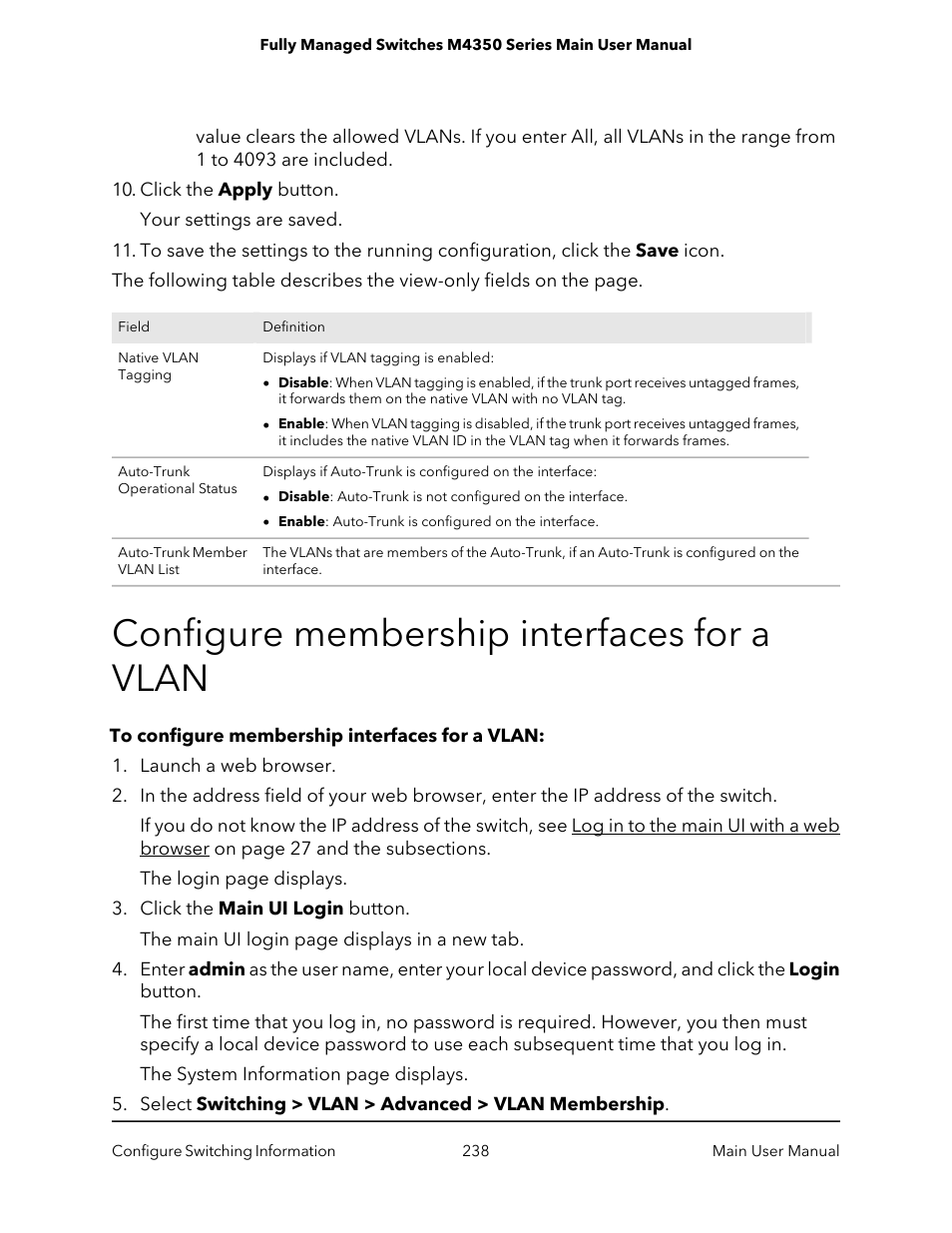 Configure membership interfaces for a vlan | NETGEAR M4350-24F4V 24-Port 10G SFP+ Managed AV Network Switch User Manual | Page 238 / 971