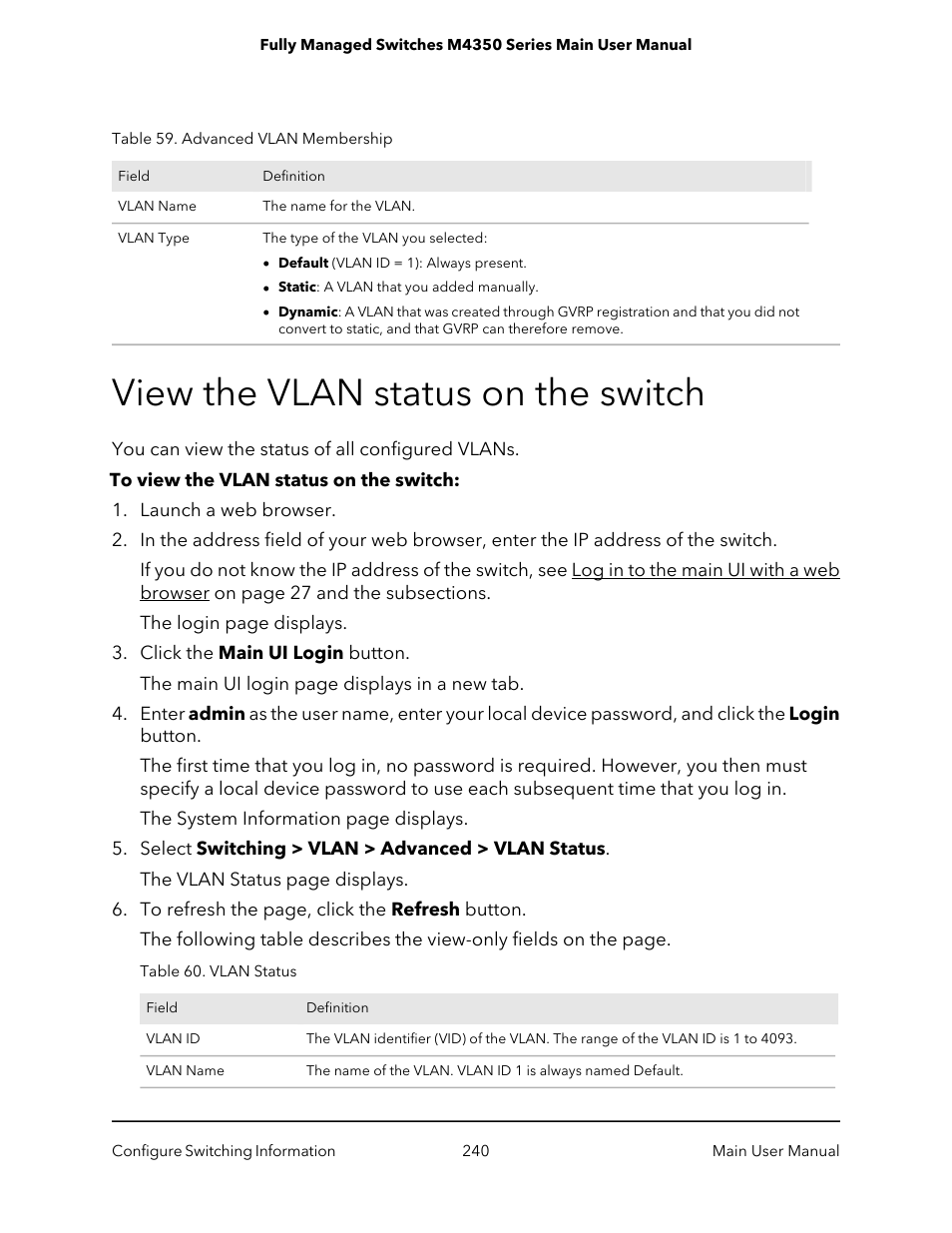 View the vlan status on the switch | NETGEAR M4350-24F4V 24-Port 10G SFP+ Managed AV Network Switch User Manual | Page 240 / 971