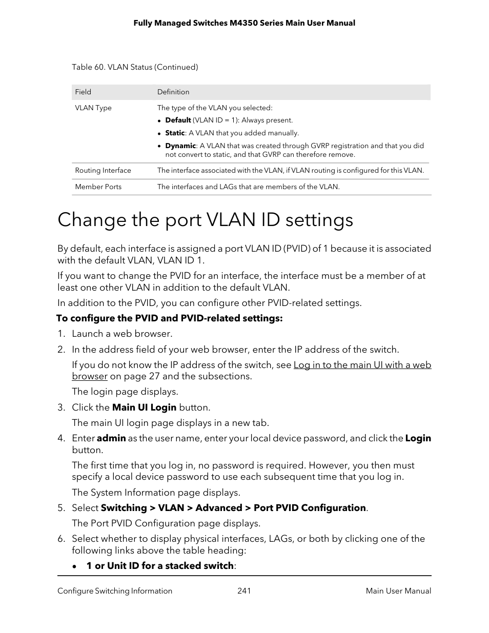 Change the port vlan id settings | NETGEAR M4350-24F4V 24-Port 10G SFP+ Managed AV Network Switch User Manual | Page 241 / 971