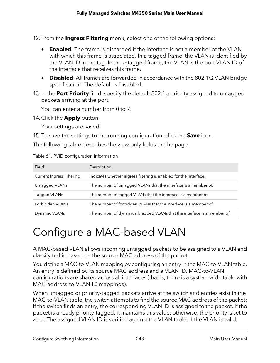 Configure a mac-based vlan | NETGEAR M4350-24F4V 24-Port 10G SFP+ Managed AV Network Switch User Manual | Page 243 / 971