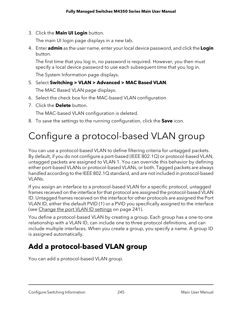 Configure a protocol-based vlan group, Add a protocol-based vlan group | NETGEAR M4350-24F4V 24-Port 10G SFP+ Managed AV Network Switch User Manual | Page 245 / 971