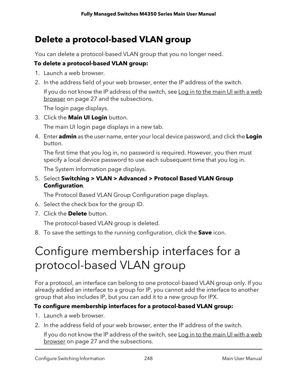 Delete a protocol-based vlan group | NETGEAR M4350-24F4V 24-Port 10G SFP+ Managed AV Network Switch User Manual | Page 248 / 971