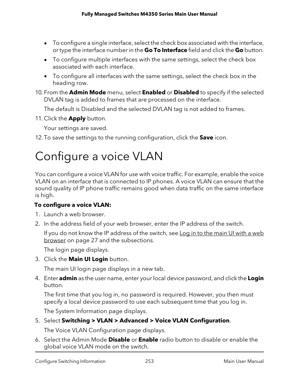 Configure a voice vlan | NETGEAR M4350-24F4V 24-Port 10G SFP+ Managed AV Network Switch User Manual | Page 253 / 971