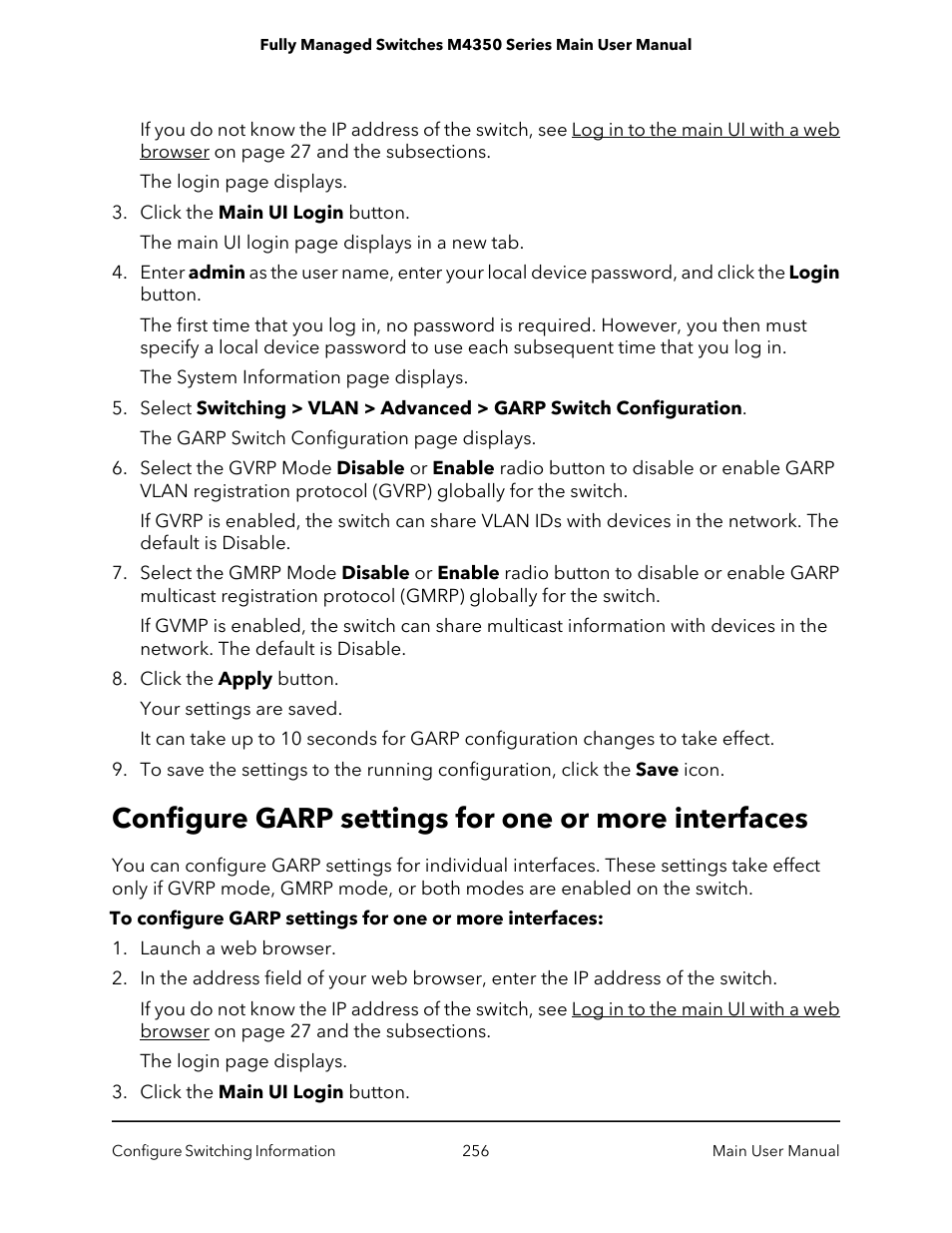 Configure garp settings for one or more interfaces | NETGEAR M4350-24F4V 24-Port 10G SFP+ Managed AV Network Switch User Manual | Page 256 / 971