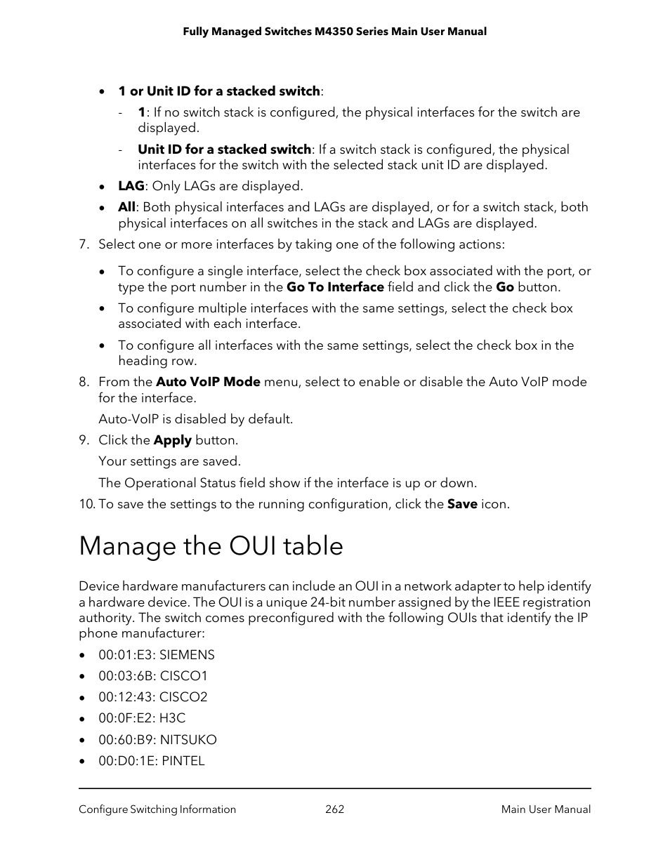 Manage the oui table | NETGEAR M4350-24F4V 24-Port 10G SFP+ Managed AV Network Switch User Manual | Page 262 / 971