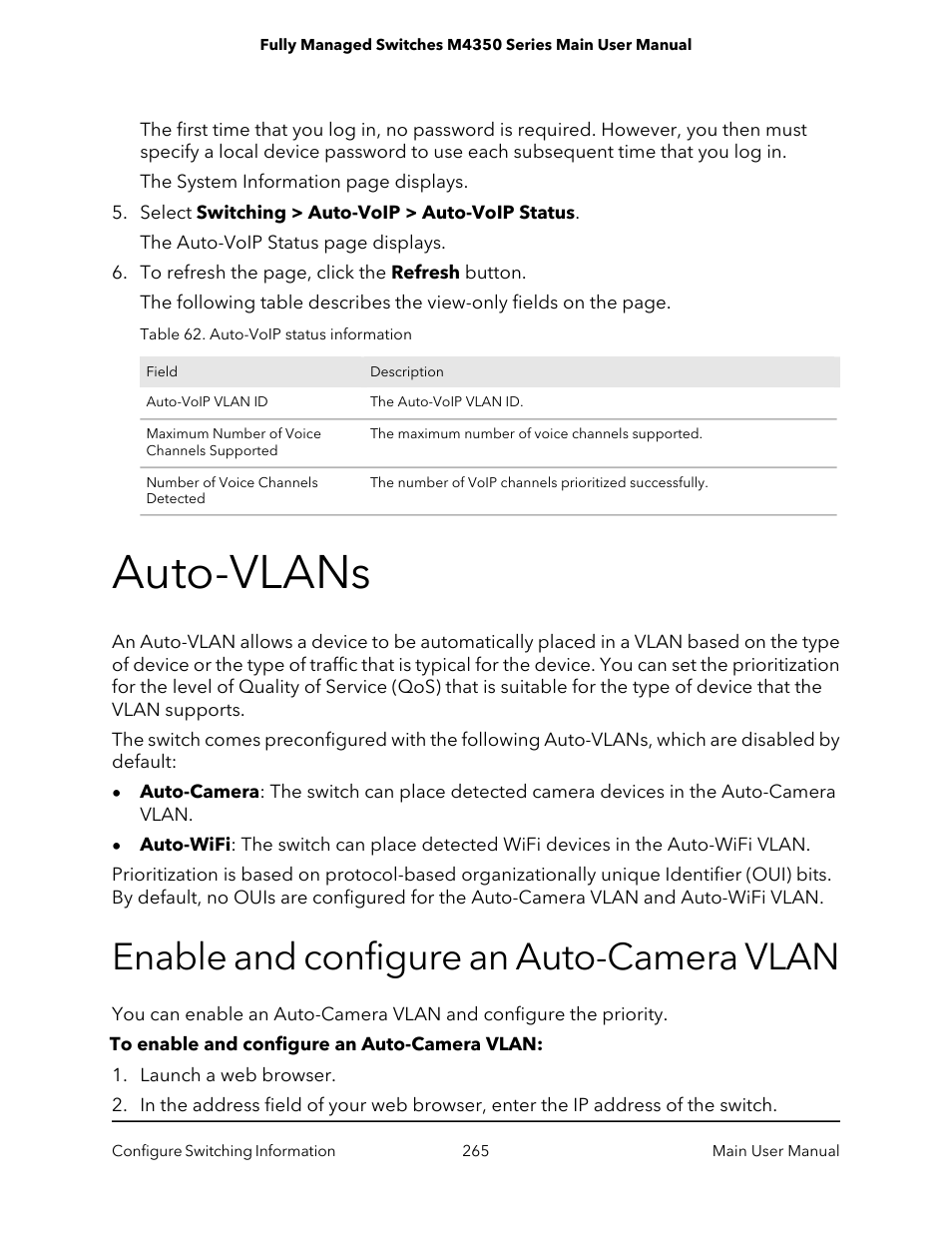 Auto-vlans, Enable and configure an auto-camera vlan | NETGEAR M4350-24F4V 24-Port 10G SFP+ Managed AV Network Switch User Manual | Page 265 / 971