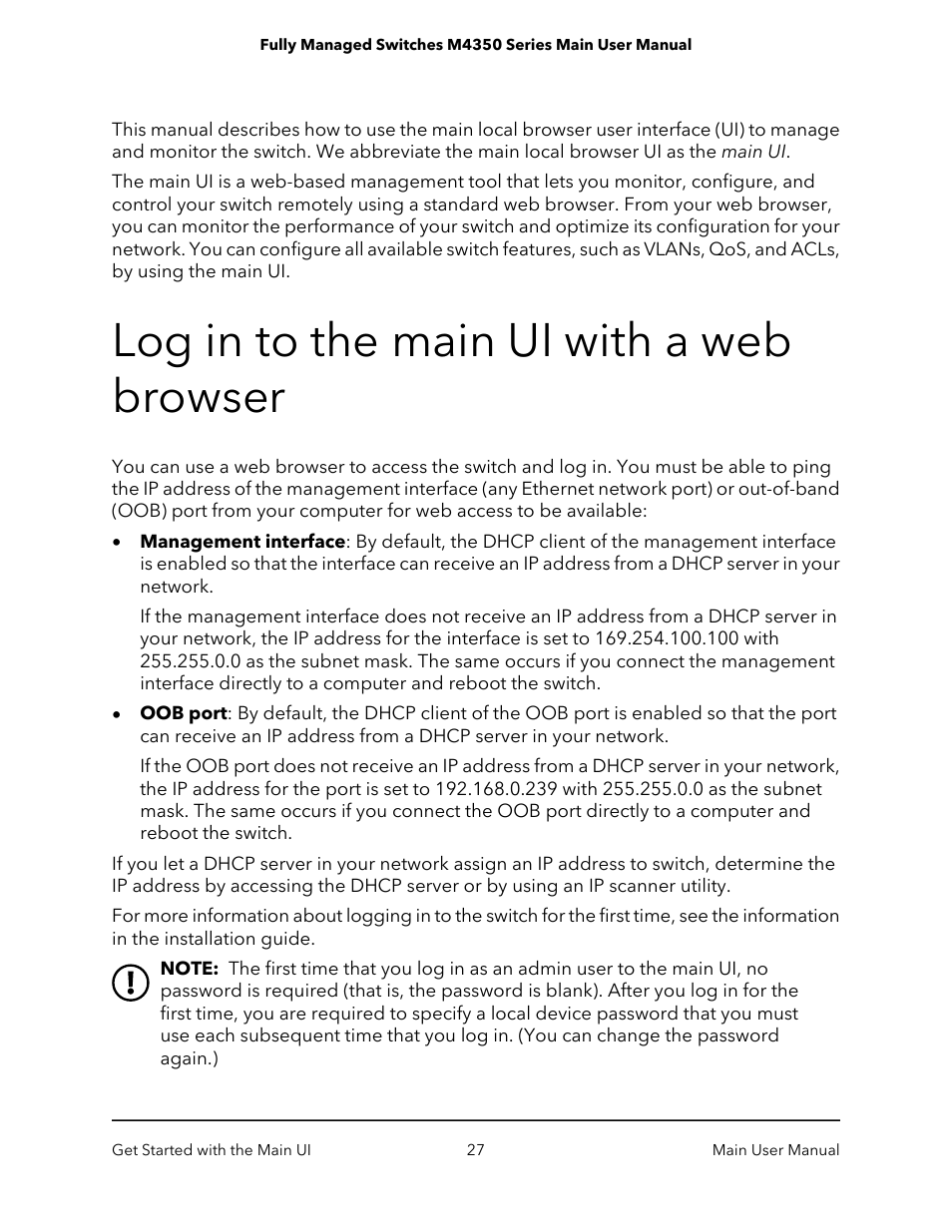 Log in to the main ui with a web browser | NETGEAR M4350-24F4V 24-Port 10G SFP+ Managed AV Network Switch User Manual | Page 27 / 971