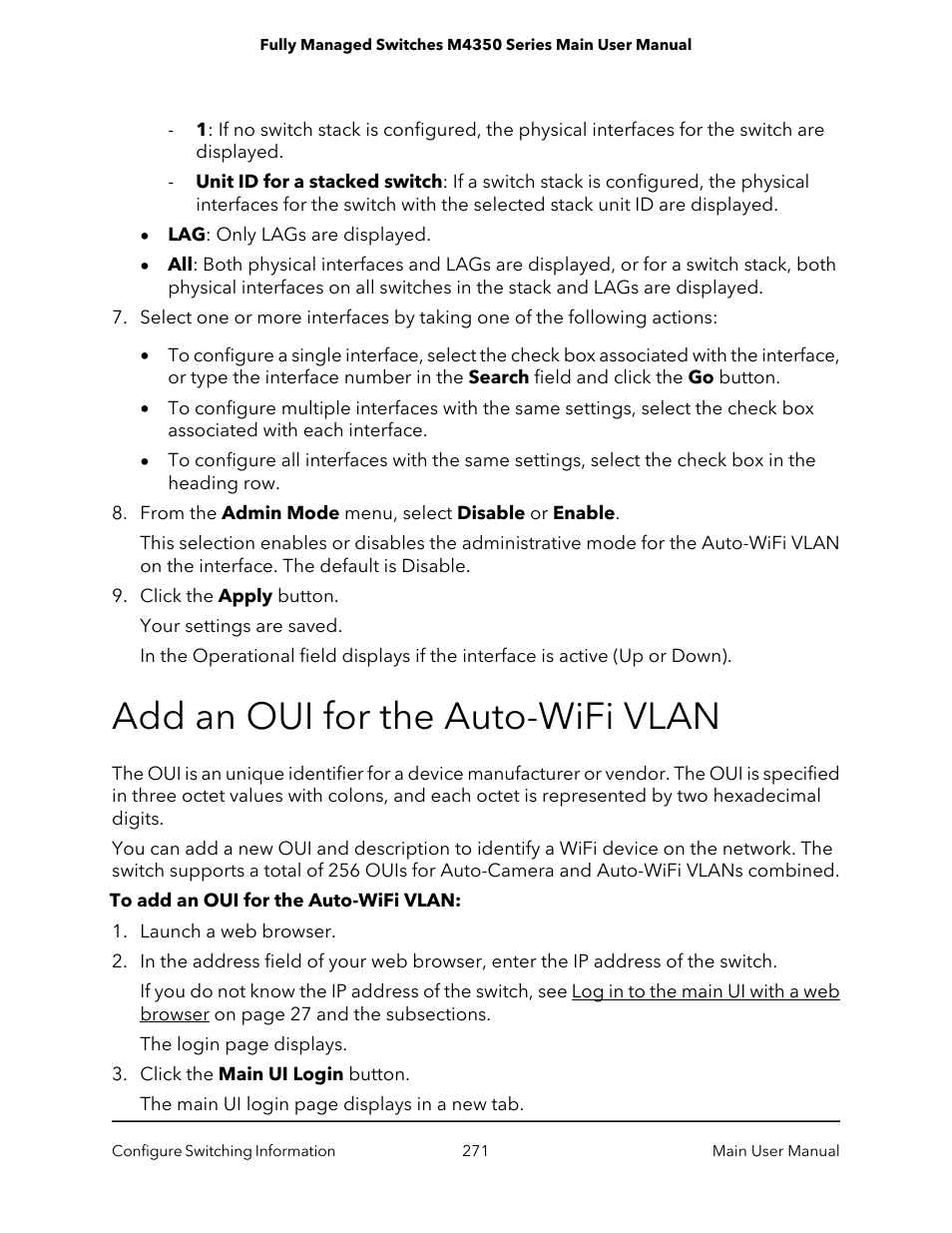 Add an oui for the auto-wifi vlan | NETGEAR M4350-24F4V 24-Port 10G SFP+ Managed AV Network Switch User Manual | Page 271 / 971