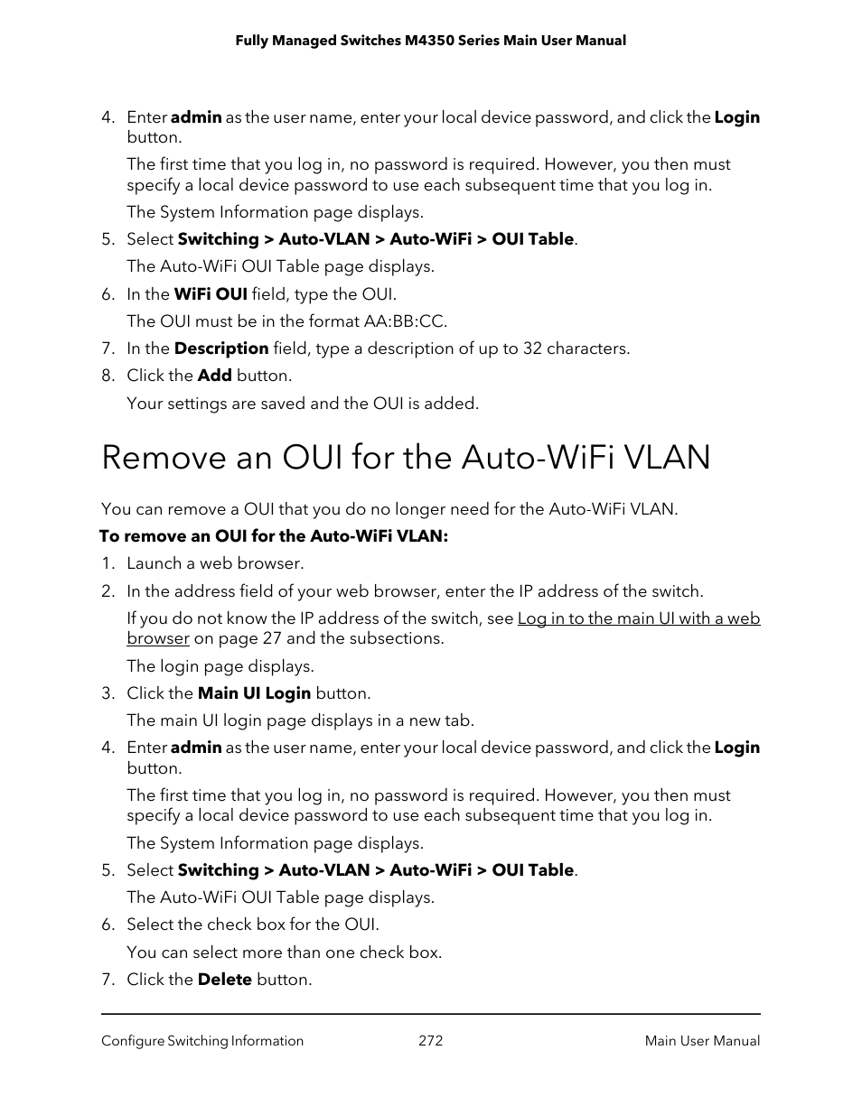 Remove an oui for the auto-wifi vlan | NETGEAR M4350-24F4V 24-Port 10G SFP+ Managed AV Network Switch User Manual | Page 272 / 971