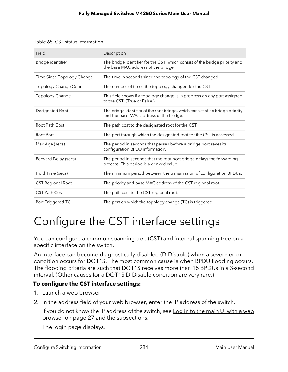 Configure the cst interface settings | NETGEAR M4350-24F4V 24-Port 10G SFP+ Managed AV Network Switch User Manual | Page 284 / 971