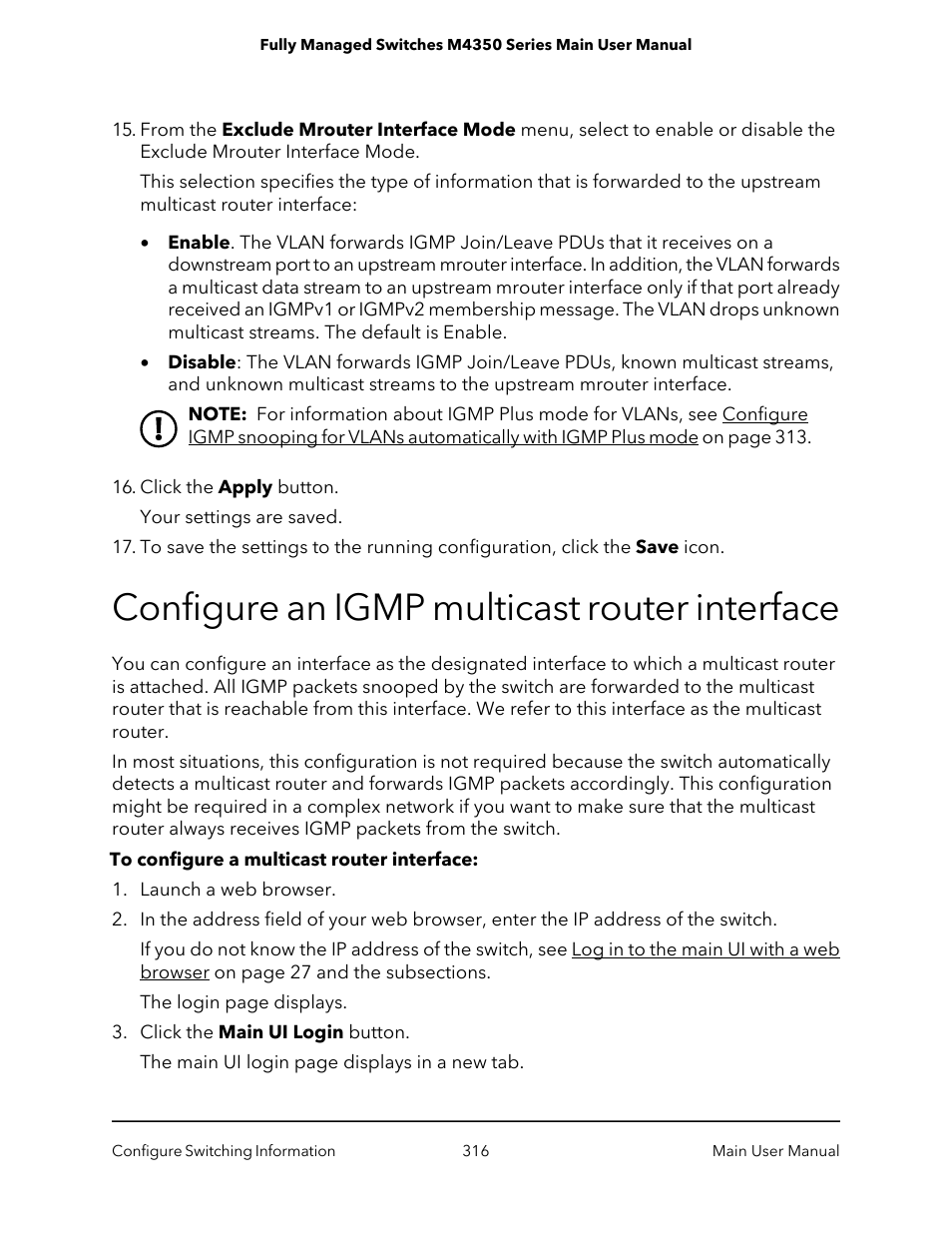 Configure an igmp multicast router interface | NETGEAR M4350-24F4V 24-Port 10G SFP+ Managed AV Network Switch User Manual | Page 316 / 971