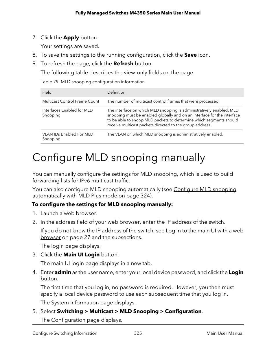 Configure mld snooping manually | NETGEAR M4350-24F4V 24-Port 10G SFP+ Managed AV Network Switch User Manual | Page 325 / 971