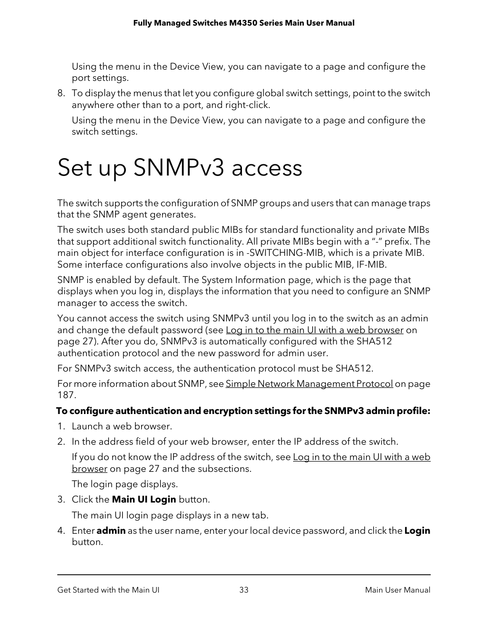 Set up snmpv3 access | NETGEAR M4350-24F4V 24-Port 10G SFP+ Managed AV Network Switch User Manual | Page 33 / 971