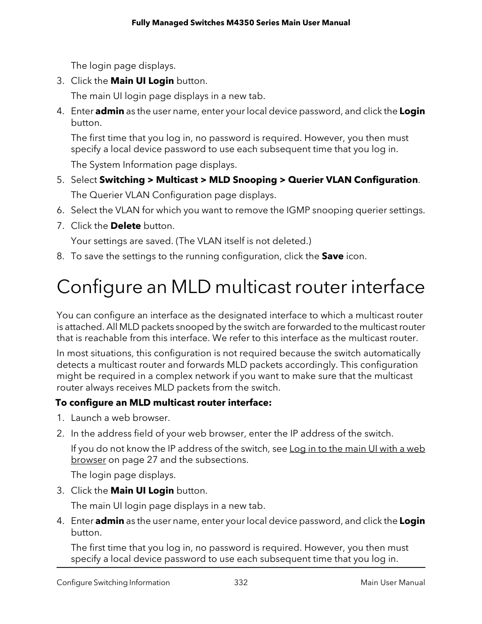 Configure an mld multicast router interface | NETGEAR M4350-24F4V 24-Port 10G SFP+ Managed AV Network Switch User Manual | Page 332 / 971