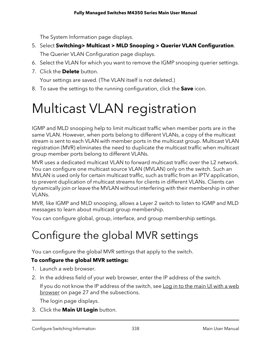 Multicast vlan registration, Configure the global mvr settings | NETGEAR M4350-24F4V 24-Port 10G SFP+ Managed AV Network Switch User Manual | Page 338 / 971